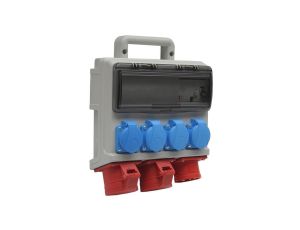 Rozdzielnica budowlana elCASE W16-0204 IP44, wtyk tablicowy CEE 16A-5P, gniazda: 4x GK 230V 16A, 2x CEE 16A, RCCB 35201000