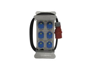 Rozdzielnica budowlana elCARRY C32-0006 IP44 w stojaku, 2m H07RN-F 5G4 z wtyczką CEE 32A-5P, 6x gniazdo GK 230V 16A, RCCB 30mA 4