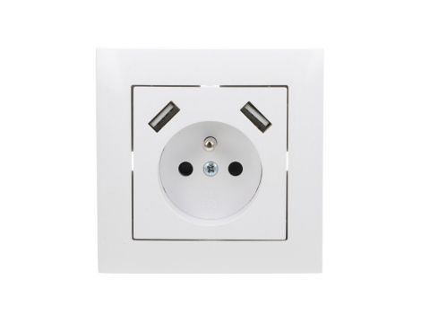 Sentia Gniazdo pojedyncze z/u 16A z USB 2x2,1A 5VDC z przesłonami i ramką białe GPT 2P+Z 2xUSB 1488-00