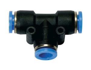Trójnik pneumatyczny wtykowy typu T do węża fi 6 mm, tworzywo sztuczne