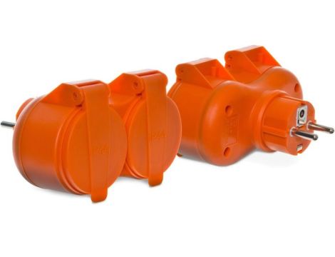 Rozgałeźnik wtyczkowy 2-gniazda z/u IP44 pomarańczowy R-270P