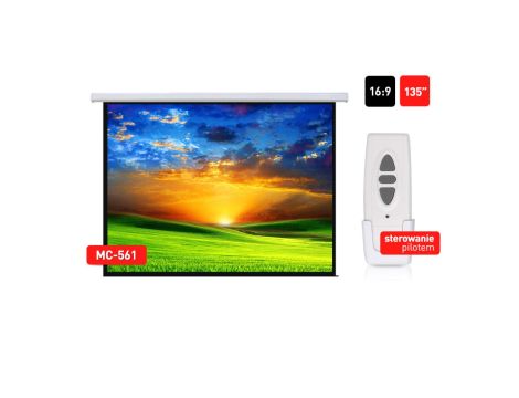 Ekran projekcyjny elektryczny 135 300x168cm 16:9 sterowanie ścienne i z pilota Maclean MC-561
