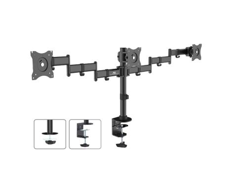 Uchwyt biurkowy na 3 monitory LCD podwójne ramiona 13-27 8kg VESA 75x75 oraz 100x100 Maclean MC-691