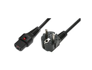 Kabel połączeniowy zasilający 3x1 Schuko kątowy/IEC C13 prosty M/Ż czarny IEC-EL182S /2m/