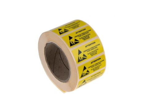 Etykieta ESD Żółty Papier, Tekst: Attention, Uwaga, Angielski