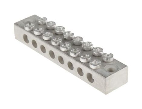 Listwa zaciskowa uziemienia, 0 → 16 AWG, l. żył: 8, zakończenie: Wkręcane, Mosiądz