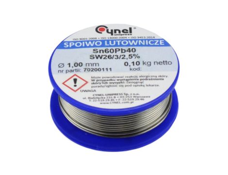 CYNEL UNIPRESS Cyna 1,00mm 100g Sn60Pb40 SW26/3/2.5 spoiwo lutownicze PROFESSIONAL