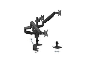 Uchwyt biurkowy do trzech monitorów matowy czarny Ergo Office, ze sprężyną gazową, 17-32, 9 kg, 2x USB 3.0, ER-408B