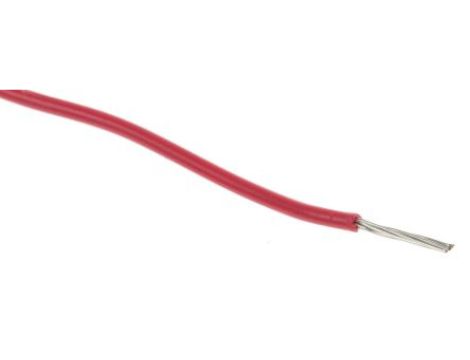Przewód jednożyłowy linkowy, Przewód instalacyjny, 0,13 mm, 7/0,16 mm, 26 AWG, XLPE, 300 V, Czerwony, dł. 100m, RS PRO