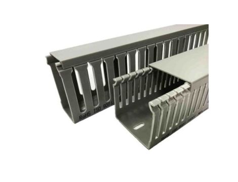 Koryto z rowkami do kabla otwartego Szary PVC Otwarty Koryto panelowe z otworami 72 mm 64mm 2m RS PRO