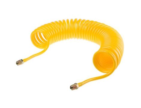 Przewód pneumatyczny spiralny 4m Żółty, Nylonowe, Złącze BSP 1/4 cala męskie RS PRO