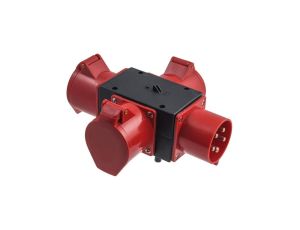 Rozgałęźnik siłowy na 3 gniazda 5p 32A 400V / wtyk 5p 32A czarno-czerwony IP44