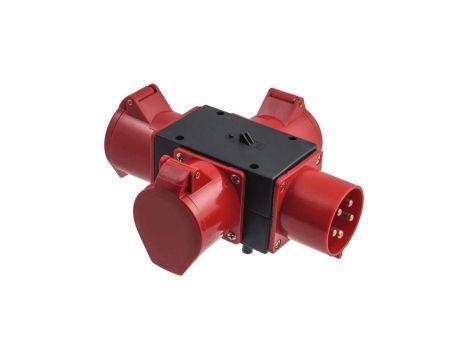 Rozgałęźnik siłowy na 3 gniazda 5p 32A 400V / wtyk 5p 32A czarno-czerwony IP44