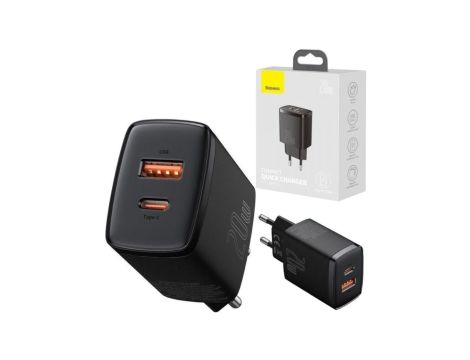 BASEUS Ładowarka sieciowa 1x USB typ-C Quick Charge 3.0 + 1x USB typ-C Power Delivery 3.0 20W