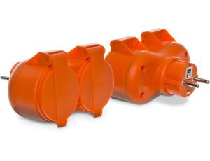 Rozgałęźnik wtyczkowy, podwójny 2x2P+Z, IP44, pomarańczowy 34044