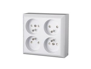 Gniazdo poczwórne, czterokrotne natynkowe z uziemieniem, IP20, białe, GAO 20457