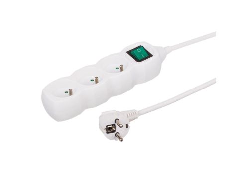 Przedłużacz 3-gniazdowy 1,0m, z wyłącznikiem, 3x1,0mm OWY, biały 35310