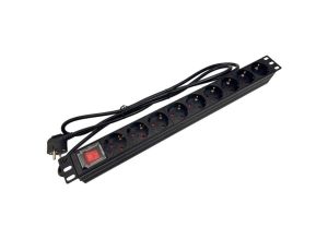 Listwa zasilająca rack 19 cali PDU gniazdo 9 x CEE 7/3 schuko wtyk CEE 7/7 z wyłącznikiem