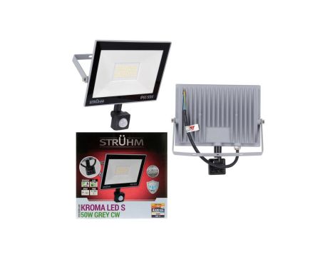 Naświetlacz lampa zewnętrzna LED KROMA 50W 6200K szara + czujnik PIR 03707 STRUHM