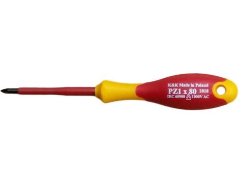 Wkrętak krzyżowy izolowany 1000V PZ1x80 Narzędzia dla elektryka Śrubokręt krzyżowy izolowany 1000V do pracy pod napięciem