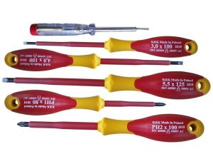 KK23GNPH Zestaw wkrętaków izolowanych 1000V 5 szt. + próbnik napięcia Narzędzia dla elektryka Zestaw śrubokrętów izolowanych