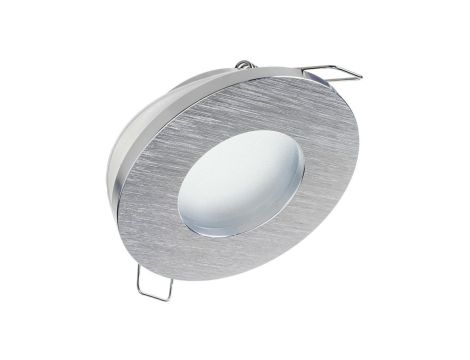 Oprawa DELUXE okrągła hermetyczna IP44 srebrna szczotkowana drapana aluminiowa z szybką szron