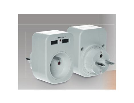 Gniazdo wtyczkowe z/u z ładowarką 2xUSB 2.1A R-1USB