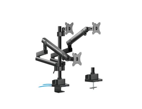 Uchwyt biurkowy na 3 monitory LCD LED z 2x USB 3.0 Maclean MC-811 17-27cala 3x7kg vesa 75x75 oraz 100x100 MC-811