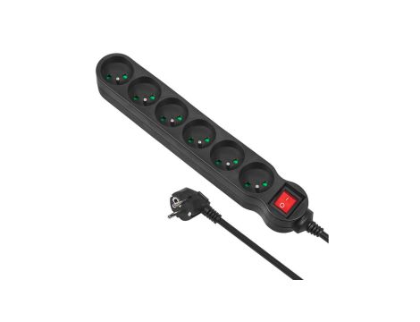 Listwa zasilająca przedłużacz 6 gniazd z wył czarny 1,5m Maclean Energy MCE225 2300W MCE225