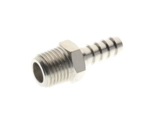 Króciec gwintowany choinka do węża fi 12 mm R 1/2 GZ, mosiądz niklowany, gwint stożkowy