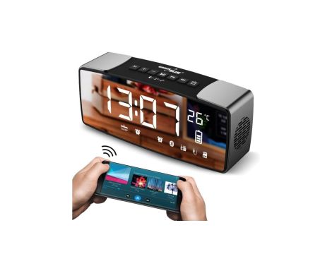 Radiobudzik bluetooth 4.2, FM, aux-in, 6W, temperatura, alarm, zegar, akumulator 2200mAh GreenBlue GB200