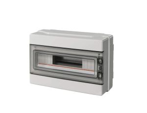 Rozdzielnica modułowa 1x18 n/t bezhalogenowa drzwi transp.IP65 szyna N+PE szara 1000V AC 1500V DC PV UV 290x390x140, EC62018E