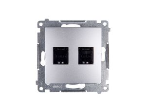 Simon 54 Gniazdo komputerowe podwójne 2xRJ45 kat.6 z przesłoną srebrny mat D62.01/43