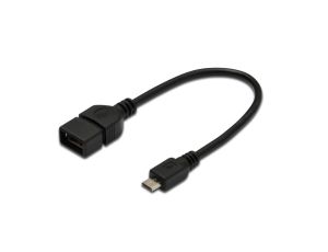 Kabel połączeniowy USB 2.0 OTG Typ microUSB B/USB A, M/Ż czarny 0,2m AK-300309-002-S