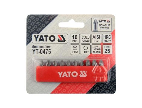 GROTY ŚRUBOKRĘTOWE, BIT, KOŃCÓWK PH2 25MM ZESTAW 10-SZTUKOWY