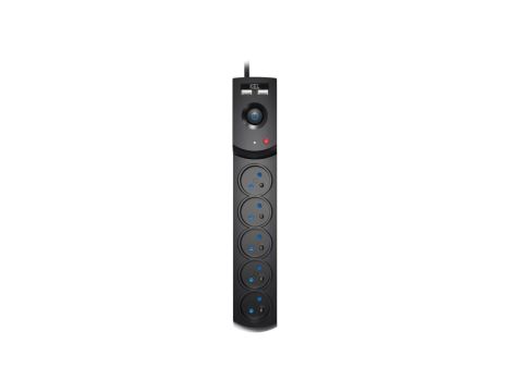 Przedłużacz przeciwprzepięciowy professional 5 gniazd 2xUSB 1,5m 10A 230V 2300W czarny W-100043