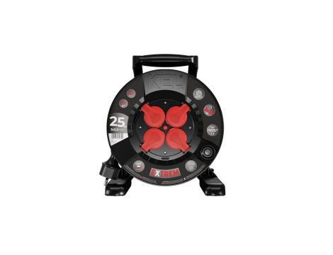 Przedłużacz bębnowy EXTREME LINE 4 gniazda z/u IP44 16A H05RR-F 3x2,5 25m czarny W-100027