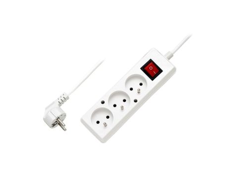 Przedłużacz z wyłącznikiem 3-gniazda z/u 10A 1,5m /OMY 3x1/ biały PS-370WS T-106090