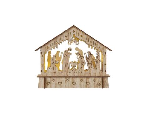 Dekoracje - 6 LED szopka 18,5x15 cm 2x AA, ciepła biel, IP20, timer DCWW34