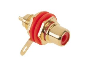 Gniazdo RCA Cinch montażowe do obudowy pozłacane czerwone