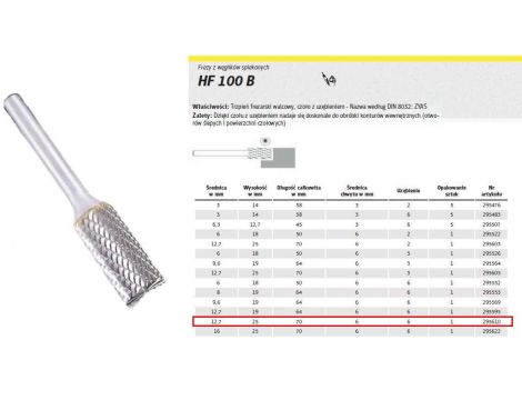 KLINGSPOR FREZ DO METALU HF 100 B FI=12,7x25mm TRZPIEŃ 6mm TYP ZYAS, WALCOWY - 2