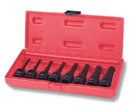 JONNESWAY KLUCZE TRZPIENIOWE TORX UDAROWE 8 elem. Z NASADKĄ 1/2"   S06A408S