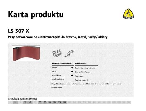 KLINGSPOR PASY BEZKOŃCOWE DO ELEKTRONARZĘDZI LS307X  100mm x 610mm gr.100 /10szt.