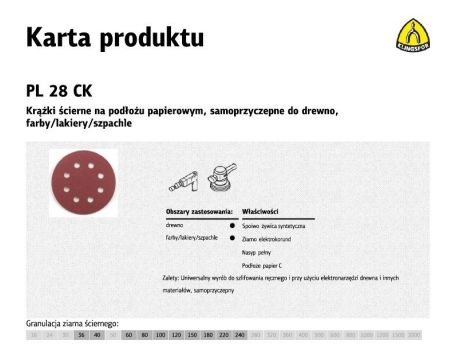 KLINGSPOR KRĄŻEK ŚCIERNY SAMOPRZYCZEPNY 125mm  PL28CK gr.220 GLS5 8-OTWORÓW /50szt.