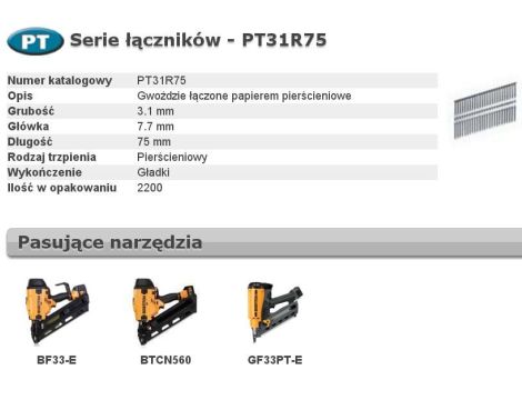 BOSTITCH GWOŹDZIE PT 33` 3,1 x 75mm RING 2200 szt.