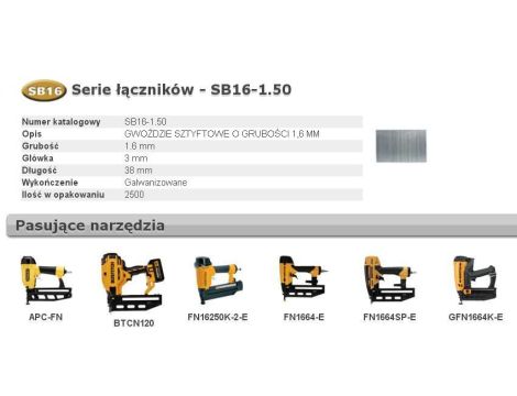 BOSTITCH GWOŹDZIE SB16 0` 38mm 2500 szt.