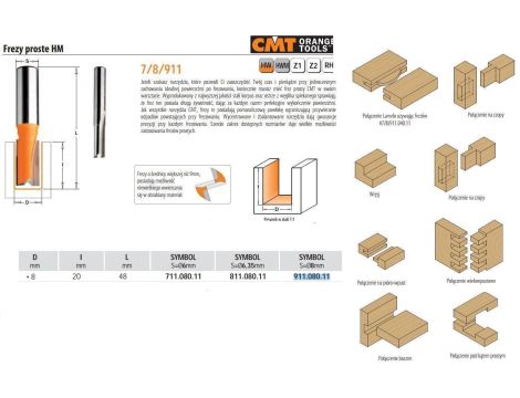 CMT FREZ PROSTY KRÓTKI HM D= 8 I=20 L=48 S=8