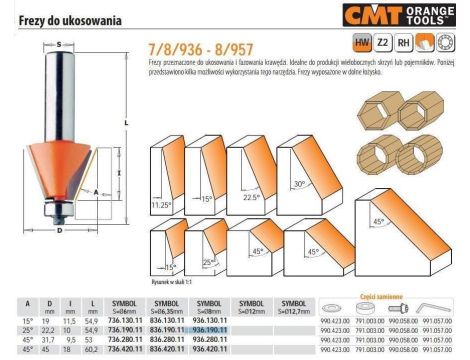 CMT FREZ DO UKOSOWANIA Z ŁOŻYSKIEM HM A=25 D=22,2 I=10 S=8%%% - 2