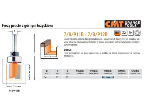 CMT FREZ PROSTY HM D=16 I=20 L=57 S=8 Z GÓRNYM ŁOŻYSKIEM