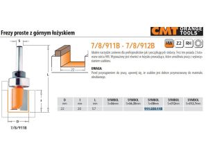 CMT FREZ PROSTY KRÓTKI HM D=22 I=20 L=57 S=8 Z GÓRNYM ŁOŻYSKIEM - image 2